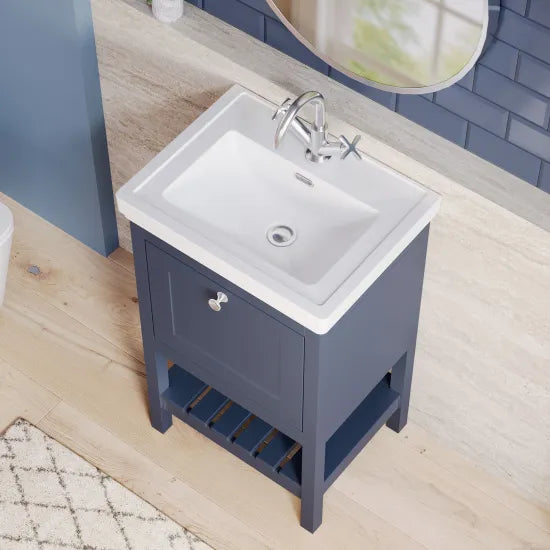 Old London Bexley 500mm Indigo Blue 1 Drawer Floor Standing Vanity Unit