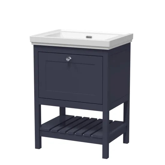 Old London Bexley 600mm Indigo Blue 1 Drawer Floor Standing Vanity Unit With Basin