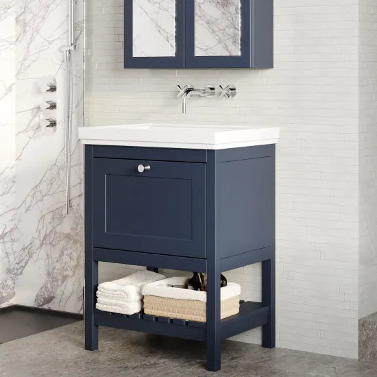 Old London Bexley 600mm Indigo Blue 1 Drawer Floor Standing Vanity Unit With Basin