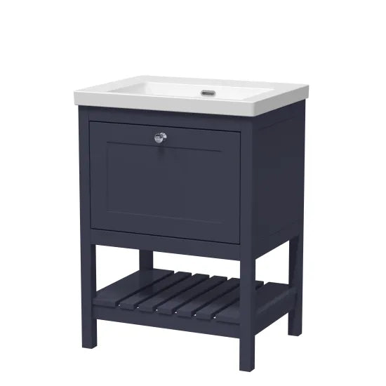 Old London Bexley 600mm Indigo Blue 1 Drawer Floor Standing Vanity Unit