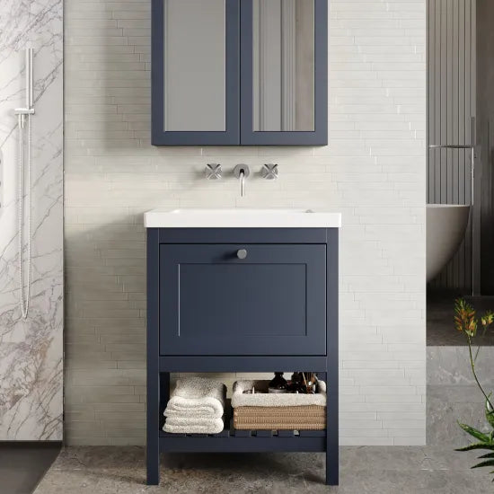 Old London Bexley 600mm Indigo Blue 1 Drawer Floor Standing Vanity Unit