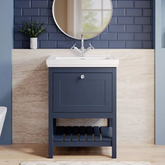 Old London Bexley 600mm Indigo Blue 1 Drawer Floor Standing Vanity Unit