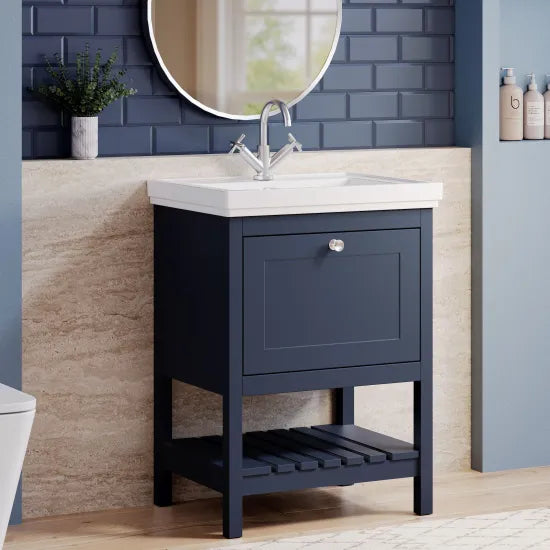 Old London Bexley 600mm Indigo Blue 1 Drawer Floor Standing Vanity Unit