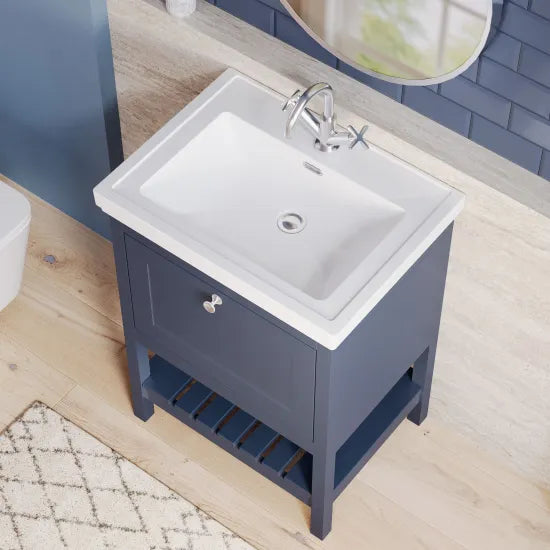 Old London Bexley 600mm Indigo Blue 1 Drawer Floor Standing Vanity Unit