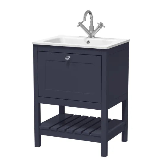 Old London Bexley 600mm Indigo Blue 1 Drawer Floor Standing Vanity Unit With 1 Tap Hole