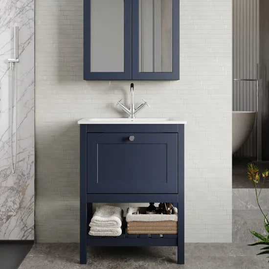 Old London Bexley 600mm Indigo Blue 1 Drawer Floor Standing Vanity Unit With 1 Tap Hole