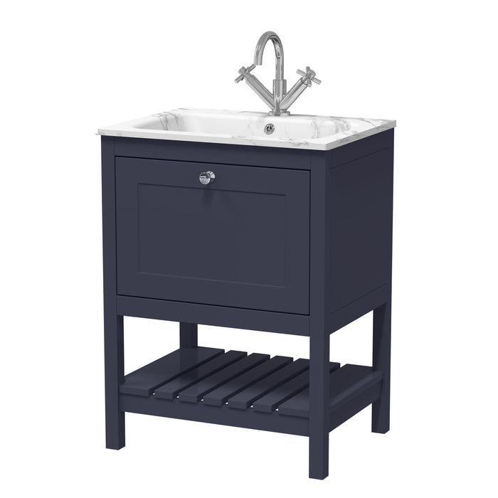 Old London Bexley 600mm Indigo Blue 1 Drawer Floor Standing Vanity Unit With 1 Tap Hole