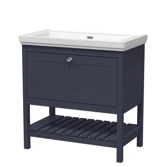 Old London Bexley 800mm Indigo Blue 1 Drawer Floor Standing Vanity Unit With Basin