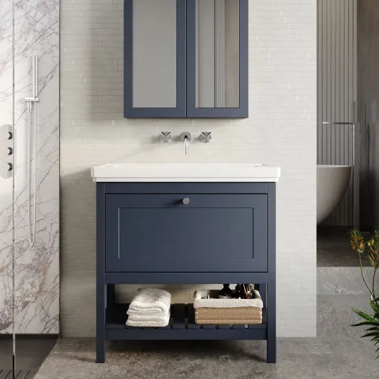 Old London Bexley 800mm Indigo Blue 1 Drawer Floor Standing Vanity Unit With Basin