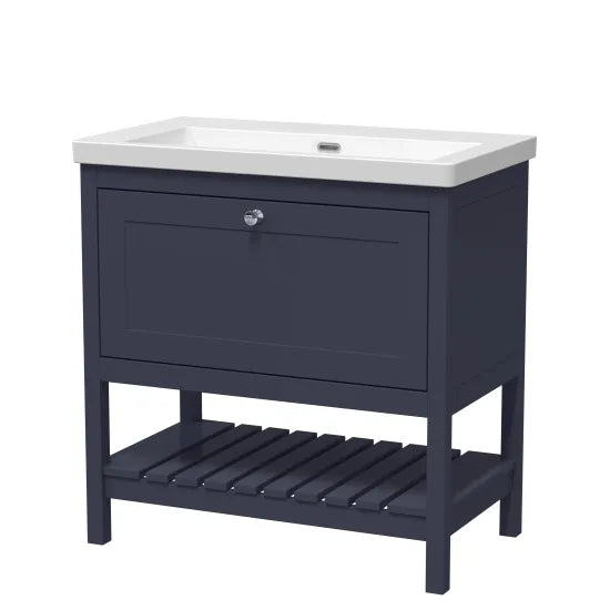Old London Bexley 800mm Indigo Blue 1 Drawer Floor Standing Vanity Unit