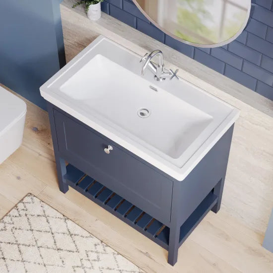 Old London Bexley 800mm Indigo Blue 1 Drawer Floor Standing Vanity Unit