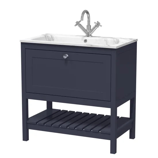 Old London Bexley 800mm Indigo Blue 1 Drawer Floor Standing Vanity Unit With 1 Tap Hole