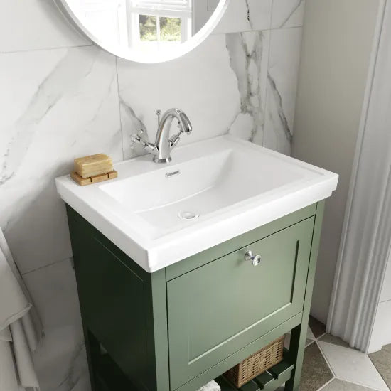 Old London Bexley 500mm Fern Green 1 Drawer Floor Standing Vanity Unit