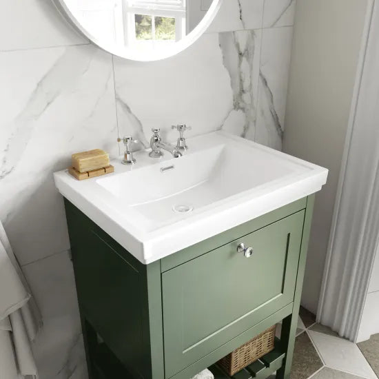 Old London Bexley 500mm Fern Green 1 Drawer Floor Standing Vanity Unit With 3 Tap Holes Basin