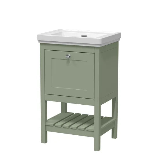 Old London Bexley 500mm Fern Green 1 Drawer Floor Standing Vanity Unit