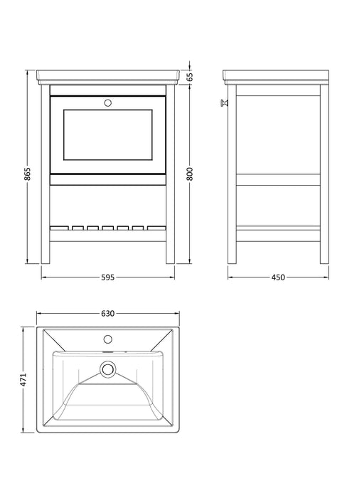 Old London Bexley 600mm Fern Green 1 Drawer Floor Standing Vanity Unit Traditional Fireclay Basin