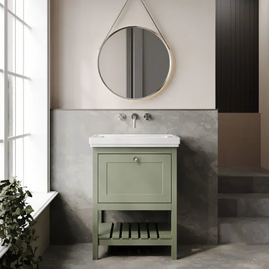 Old London Bexley 600mm Fern Green 1 Drawer Floor Standing Vanity Unit With Basin