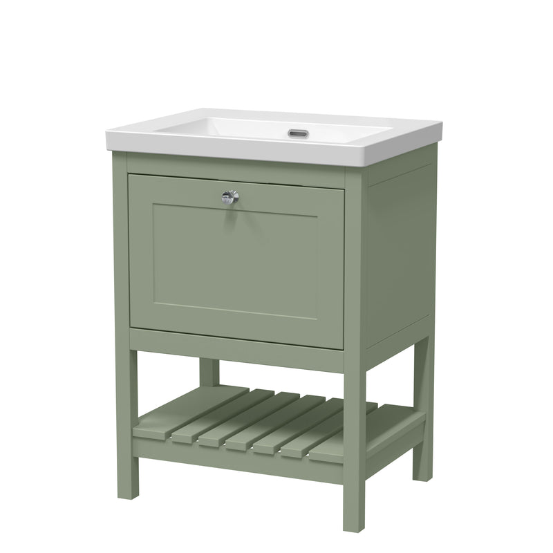 Old London Bexley 600mm Fern Green 1 Drawer Floor Standing Vanity Unit