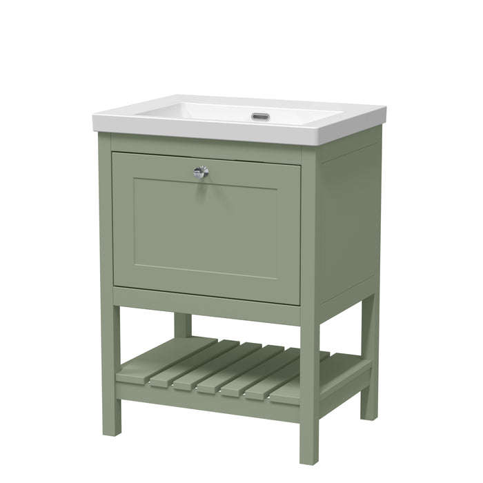 Old London Bexley 600mm Fern Green 1 Drawer Floor Standing Vanity Unit