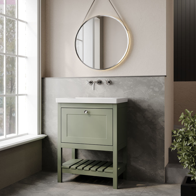 Old London Bexley 600mm Fern Green 1 Drawer Floor Standing Vanity Unit