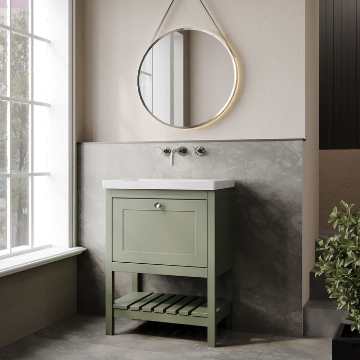 Old London Bexley 600mm Fern Green 1 Drawer Floor Standing Vanity Unit