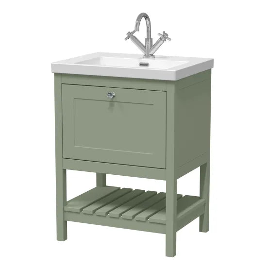 Old London Bexley 600mm Fern Green 1 Drawer Floor Standing Vanity Unit