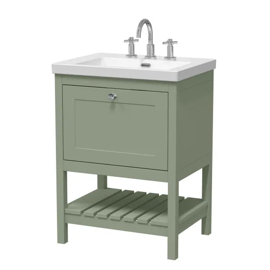 Old London Bexley 600mm Fern Green 1 Drawer Floor Standing Vanity Unit