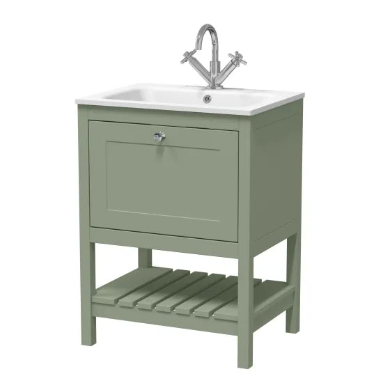 Old London Bexley 600mm Fern Green 1 Drawer Floor Standing Vanity Unit With 1 Tap Hole