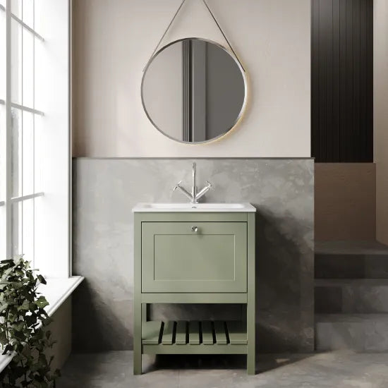 Old London Bexley 600mm Fern Green 1 Drawer Floor Standing Vanity Unit With 1 Tap Hole