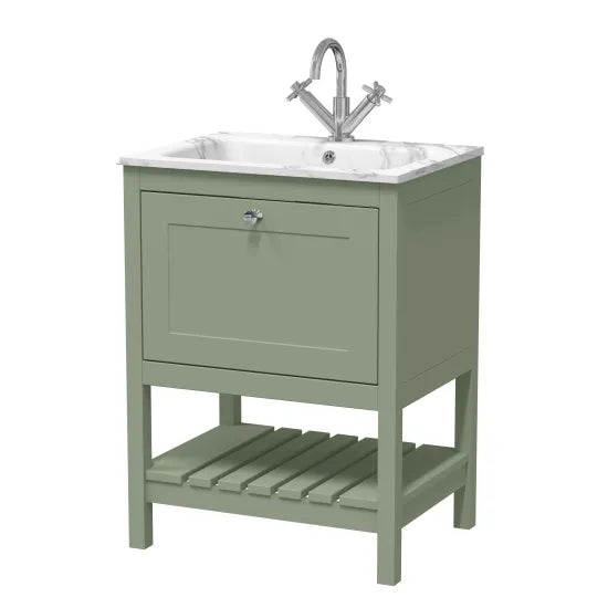 Old London Bexley 600mm Fern Green 1 Drawer Floor Standing Vanity Unit With 1 Tap Hole