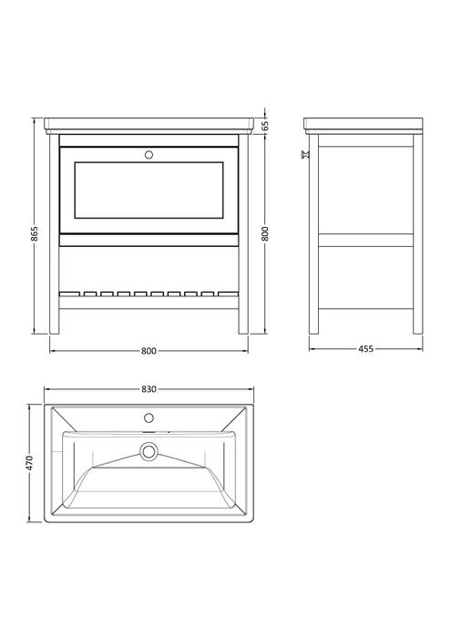 Old London Bexley 800mm Fern Green 1 Drawer Floor Standing Vanity Unit With 1 Tap Hole Traditional Fireclay Basin