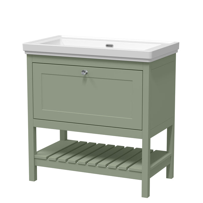 Old London Bexley 800mm Fern Green 1 Drawer Floor Standing Vanity Unit With Basin