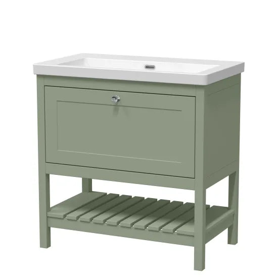 Old London Bexley 800mm Fern Green 1 Drawer Floor Standing Vanity Unit