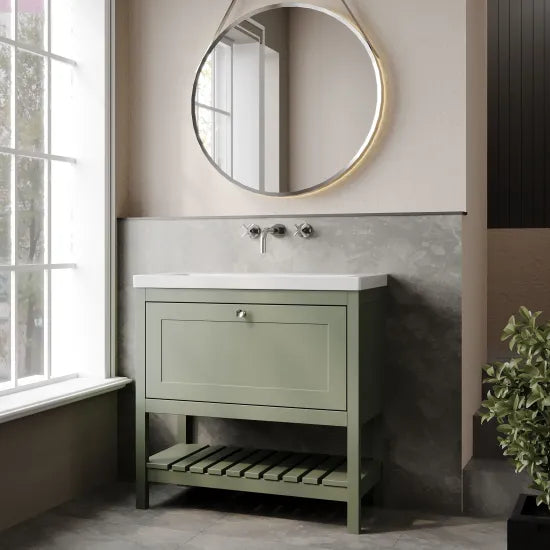 Old London Bexley 800mm Fern Green 1 Drawer Floor Standing Vanity Unit