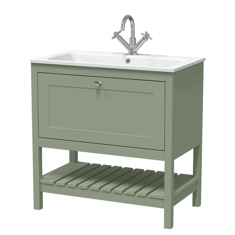 Old London Bexley 800mm Fern Green 1 Drawer Floor Standing Vanity Unit With 1 Tap Hole