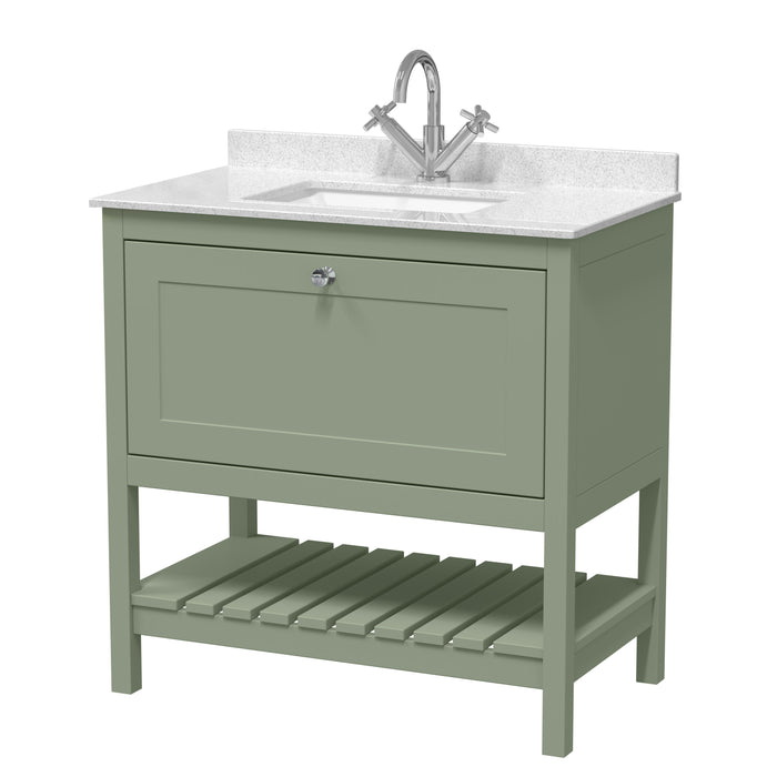 Old London Bexley 800mm Fern Green 1 Drawer Floor Standing Vanity Unit With 1 Tap Hole Marble Worktop
