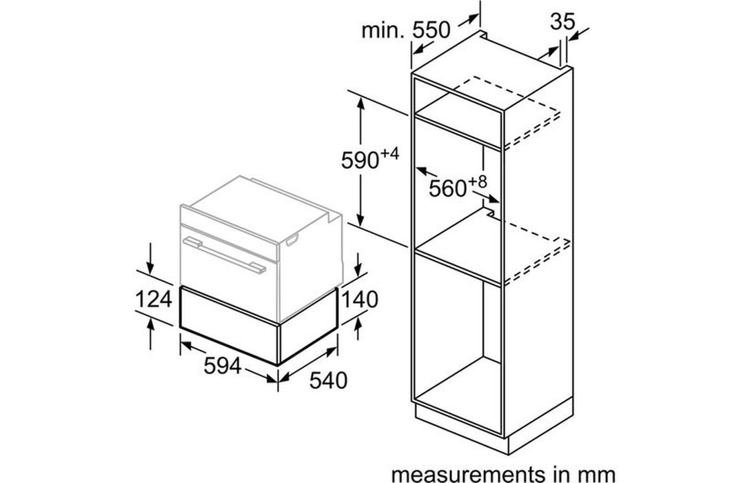 Bosch Series 6 BIC510NS0B 14cm Warming Drawer - Black & St/Steel