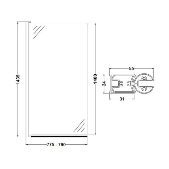 BC Designs 800mm Chrome Straight Bath Screen