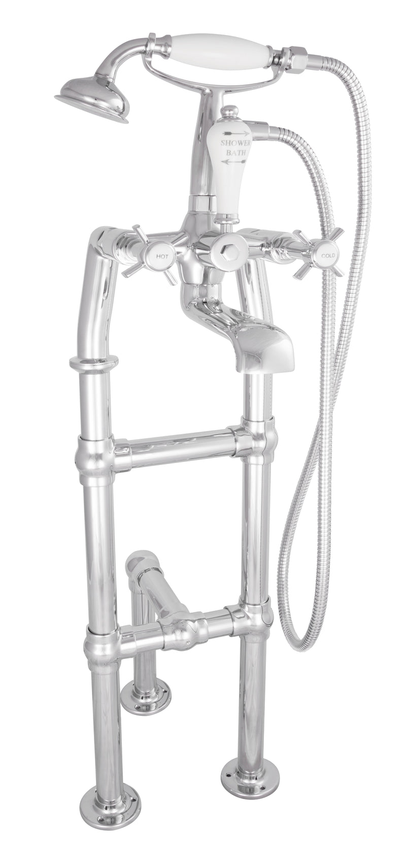 Hurlingham Freestanding Bath Spout & Shower Mixer Taps With Support Leg- 910x180mm