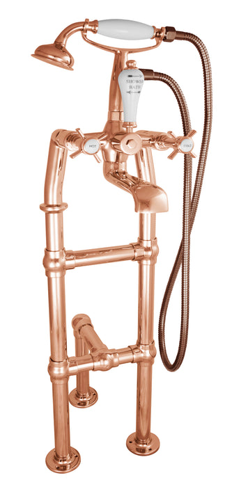 Hurlingham Freestanding Bath Spout & Shower Mixer Taps With Support Leg- 910x180mm