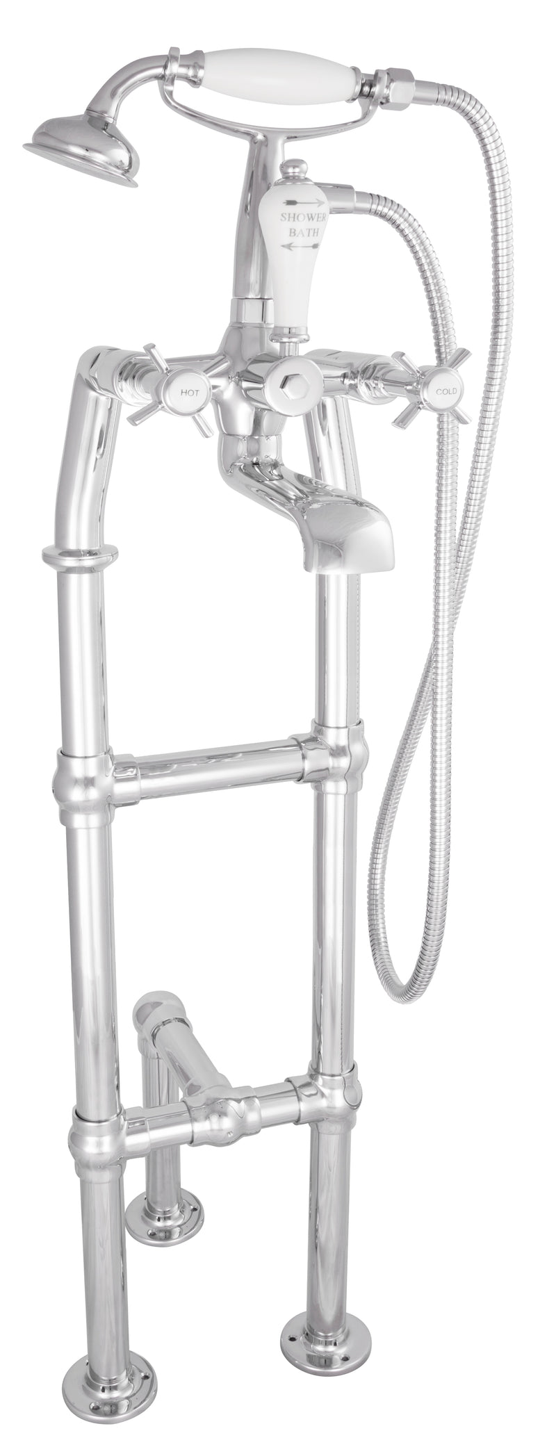 Hurlingham Freestanding Bath Spout & Shower Mixer Taps With Support Leg- 910x180mm