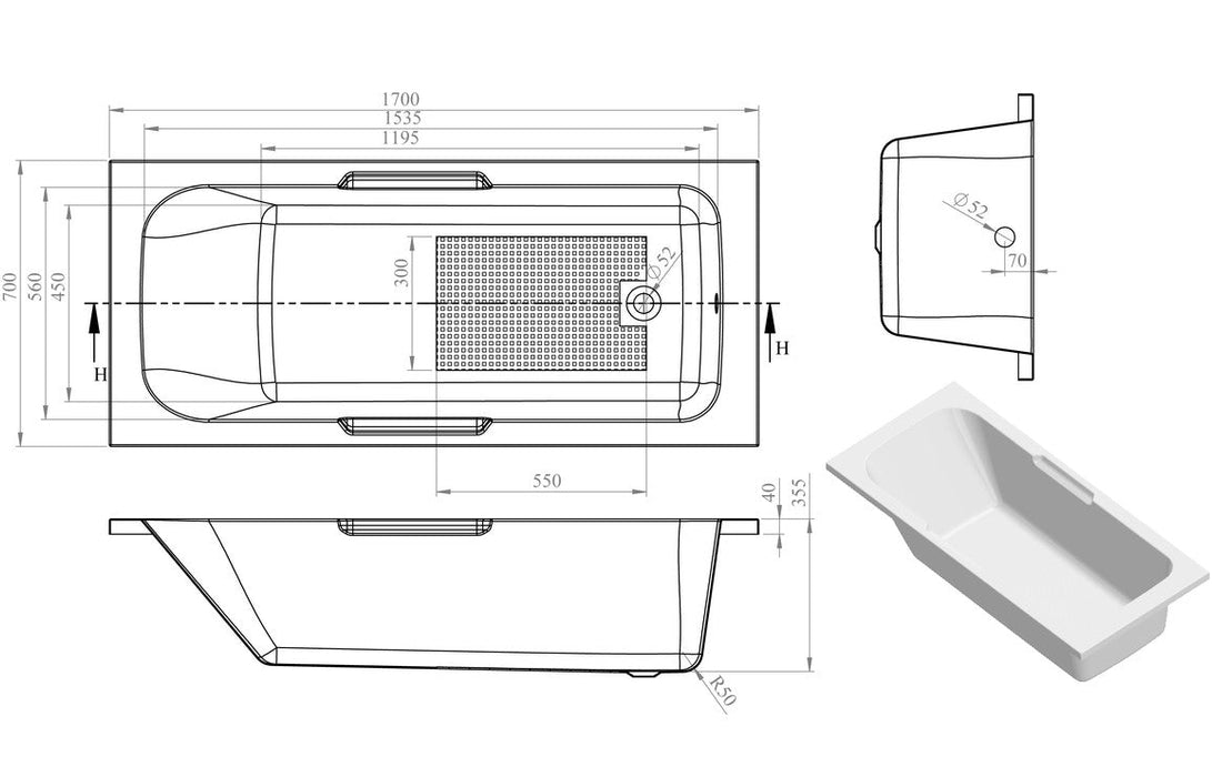Belmont Bay Gripped 0TH Bath w/Legs