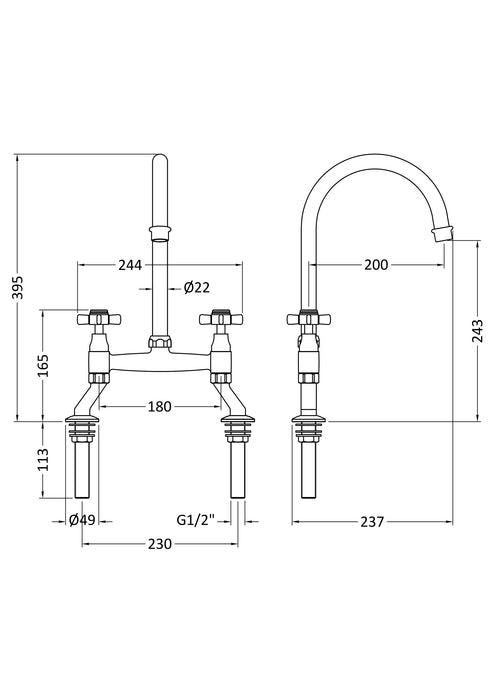 Bridge Sink Mixer Crosshead Dimensions