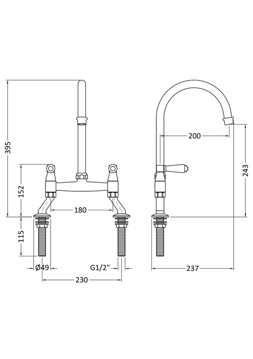 Bridge Sink Mixer Lever Dimensions