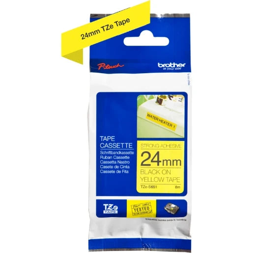 Brother TZe-S651 Black on Yellow Labelling Tape 24mm wide