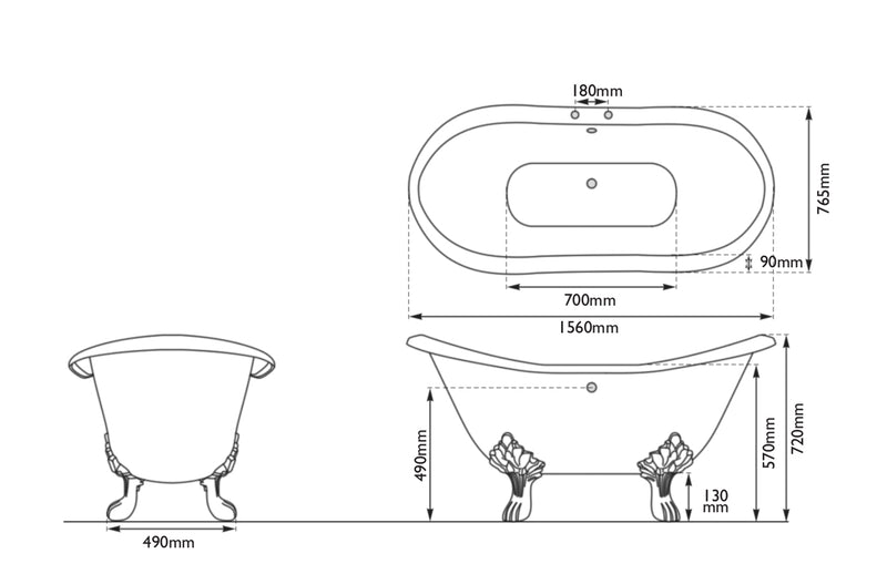Hurlingham Byron Freestanding Cast Iron Bath 1560 x 765mm