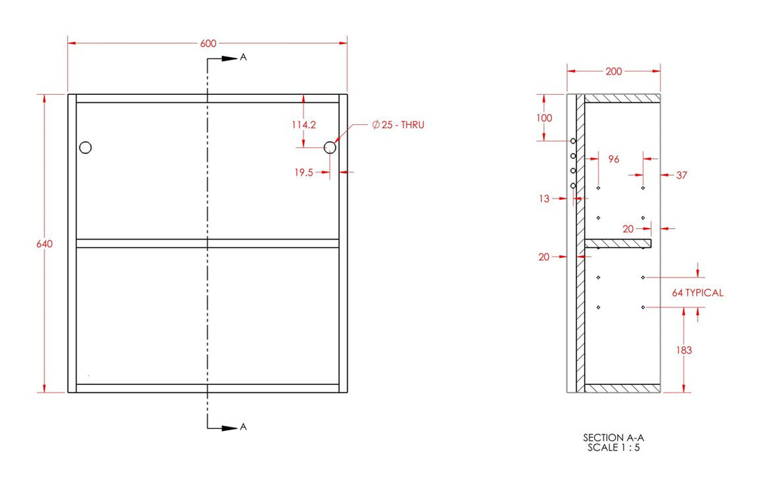 Siena 600mm Mirrored Wall Unit - Matt Stone