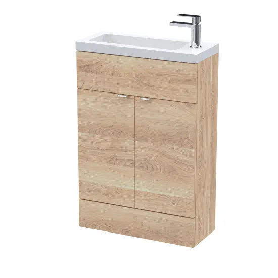 Hudson Reed Fusion 600mm Bleached Oak 2 Door Floor Standing Compact Vanity, Basin or Vanity and Basin