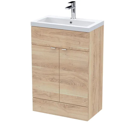 Hudson Reed Fusion 600mm Bleached Oak 2 Door Floor Standing Vanity Unit With Basin