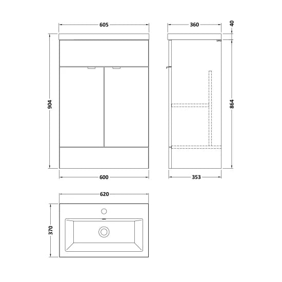 Hudson Reed Fusion 600mm Bleached Oak 2 Door Floor Standing Vanity Unit With Basin